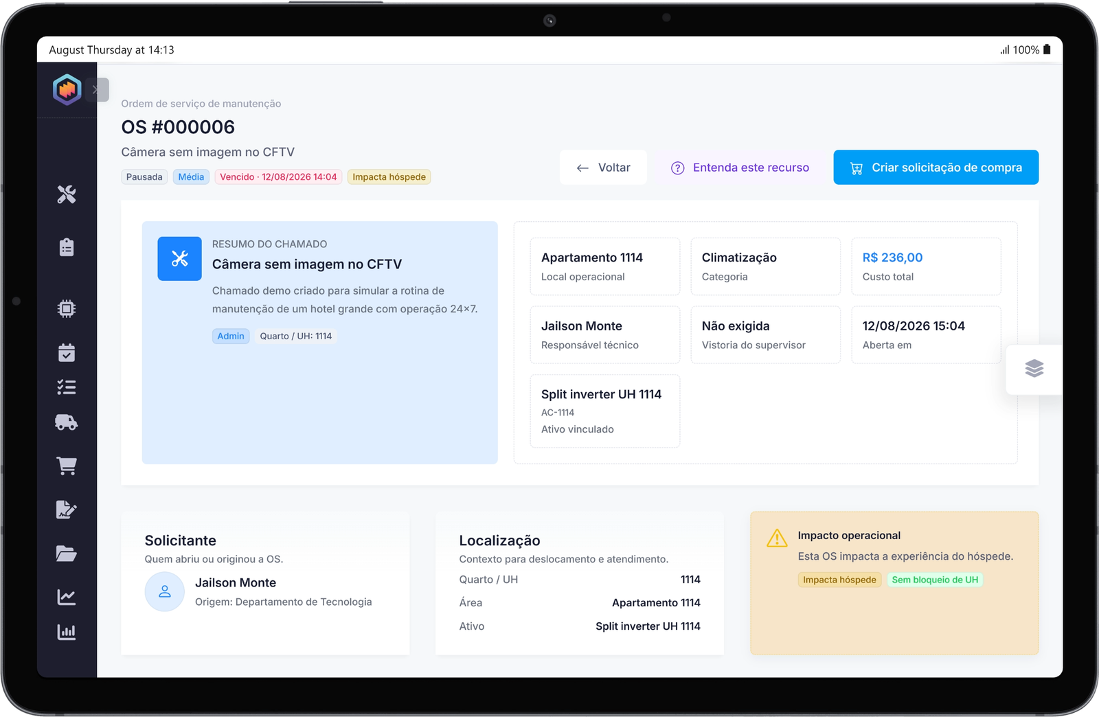 Interface do GMI para gestão de manutenção