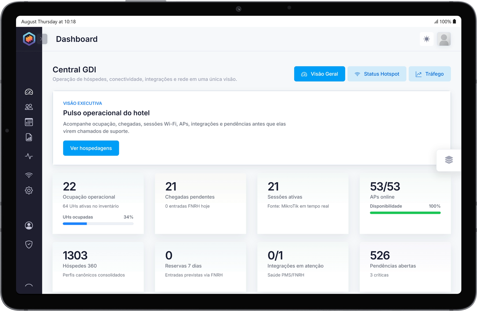 Interface de gestão da conectividade